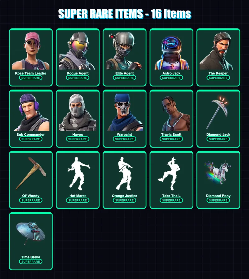 [PC/XBOX/PSN] | Rose Team Leader | Rogue Agent | Elite Agent | Astro Jack | The Reaper | 117 skin | 113 pickaxe | 164 emote | 100 glider | Lv1217