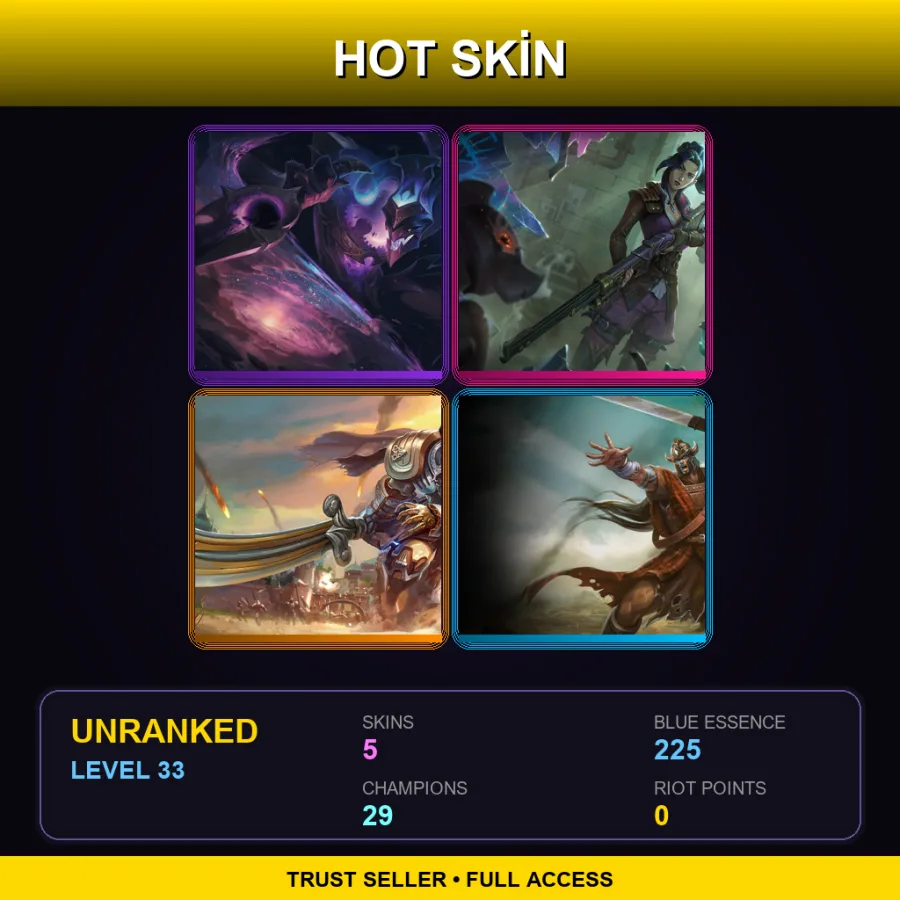 LAN | Dark Star Shaco | Arcane Enforcer Caitlyn | Desert Trooper Garen | Highland Tryndamere | 5 Skin | 29 Champ | Lv33