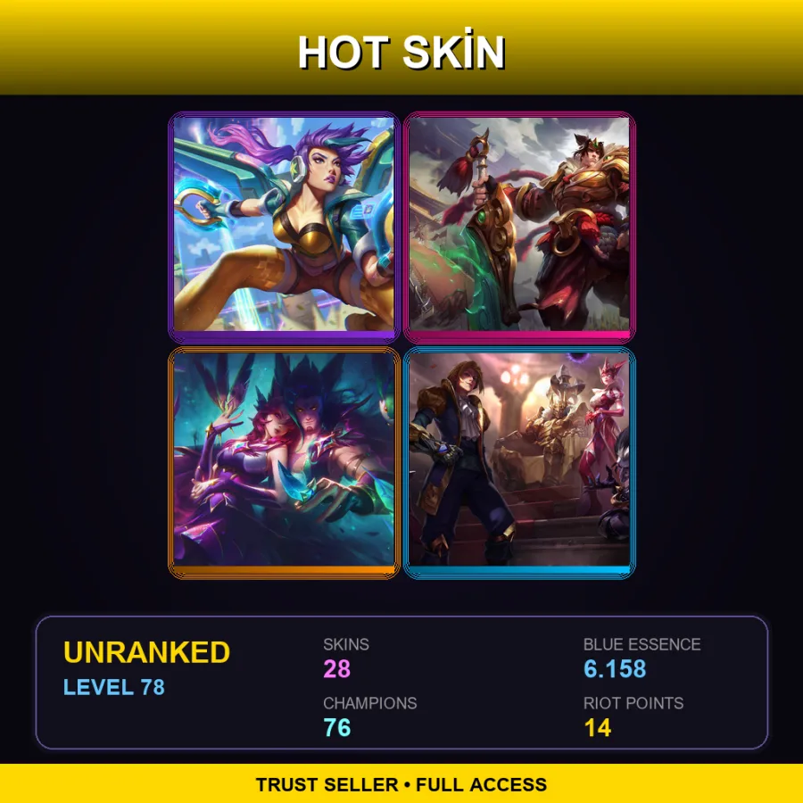 LAS | Arcade Kai'Sa | Warring Kingdoms Garen | Star Guardian Rakan | King of Clubs Mordekaiser | 28 Skin | 76 Champ | Lv78