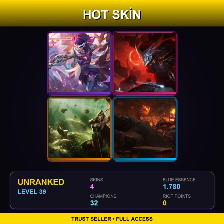 TR | Star Guardian Quinn | Blood Moon Yasuo | Sherwood Forest Ashe | Vandal Brand | 4 Skin | 32 Champ | Lv39