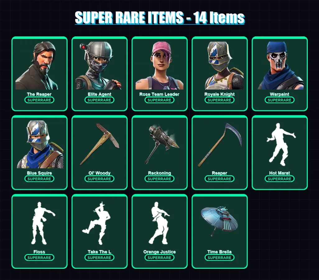 [PC/PSN] | The Reaper | Elite Agent | Rose Team Leader | Royale Knight | Warpaint | 51 skin | 51 pickaxe | 63 emote | 48 glider | Lv617