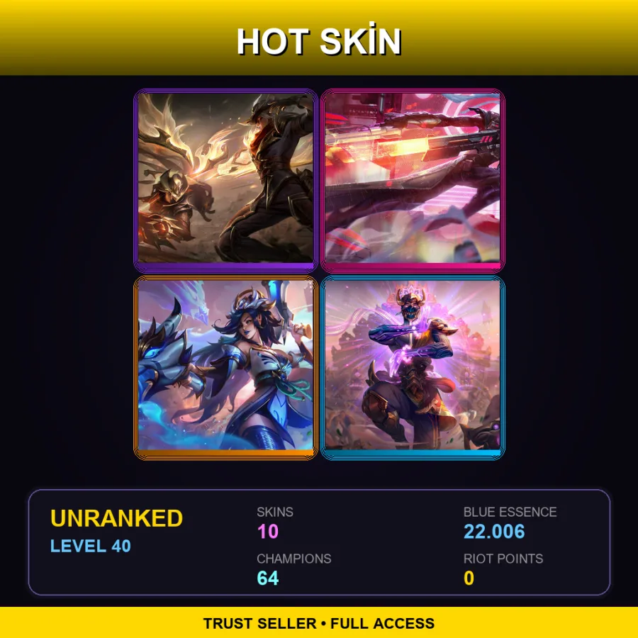 EUW | Lv40 | Unranked | 10 Skin | 64 Champ