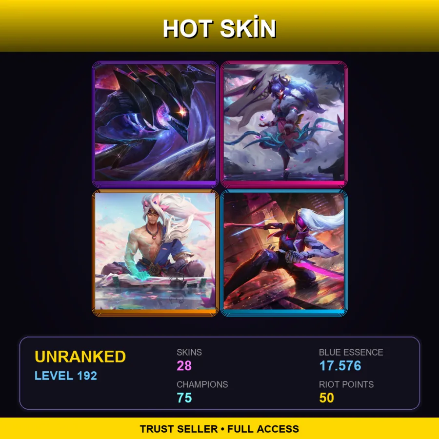 LAS | Lv192 | Unranked | 28 Skin | 75 Champ — LoL account