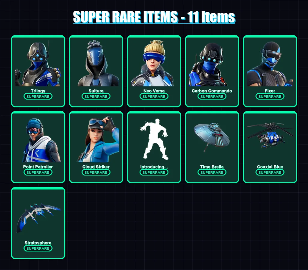 [PS4/PS5/XBOX/PC] | Trilogy | Sultura | Neo Versa | Carbon Commando | Fixer | 38 skin | 92 pickaxe | 69 emote | 81 glider | Lv1366