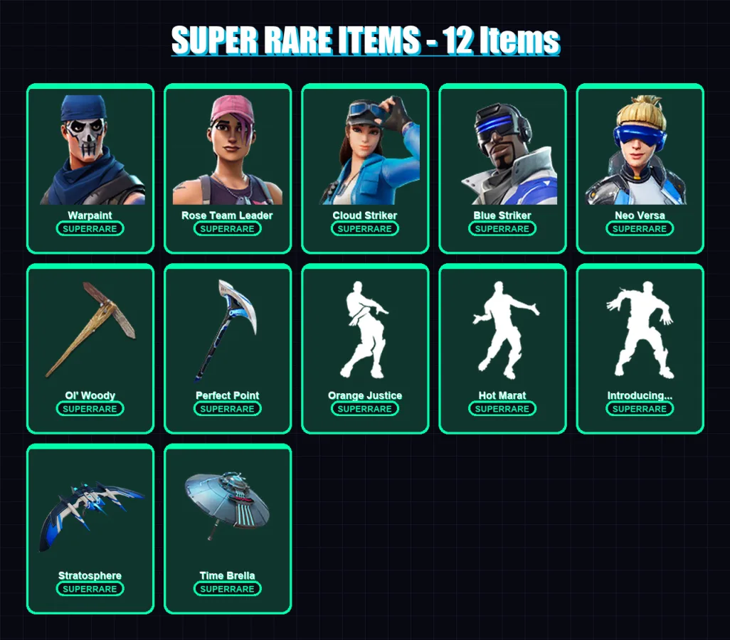 [PS4/PS5/XBOX/PC] | Warpaint | Rose Team Leader | Cloud Striker | Blue Striker | Neo Versa | 70 skin | 97 pickaxe | 84 emote | 94 glider | Lv1705
