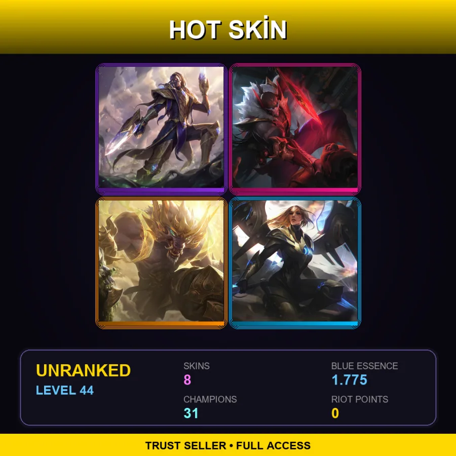 EUW | Lv44 | Unranked | 8 Skin | 31 Champ — LoL account