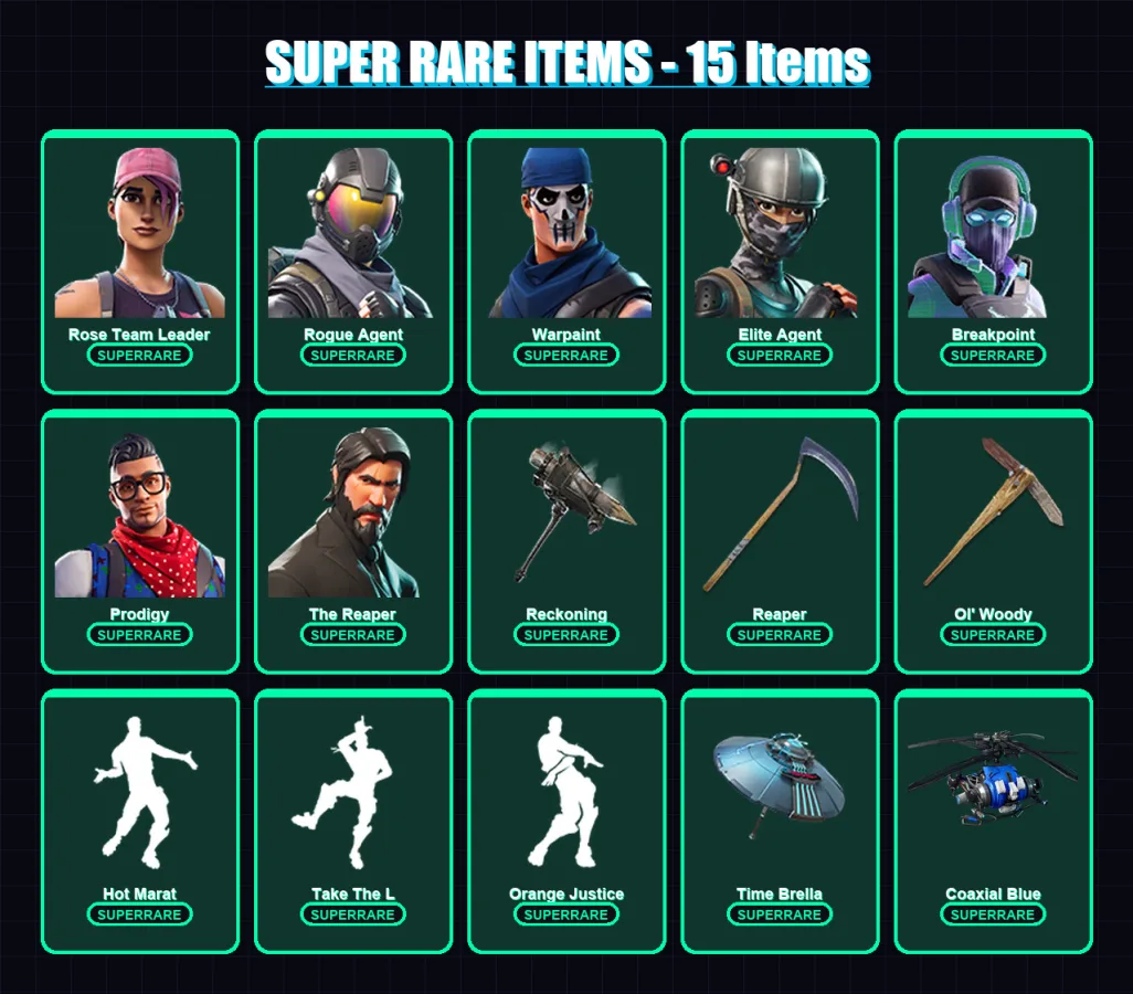 [PS4/PS5/XBOX/PC] | Rose Team Leader | Rogue Agent | Warpaint | Elite Agent | Breakpoint | 86 skin | 62 pickaxe | 76 emote | 68 glider | Lv940 — Fortnite account