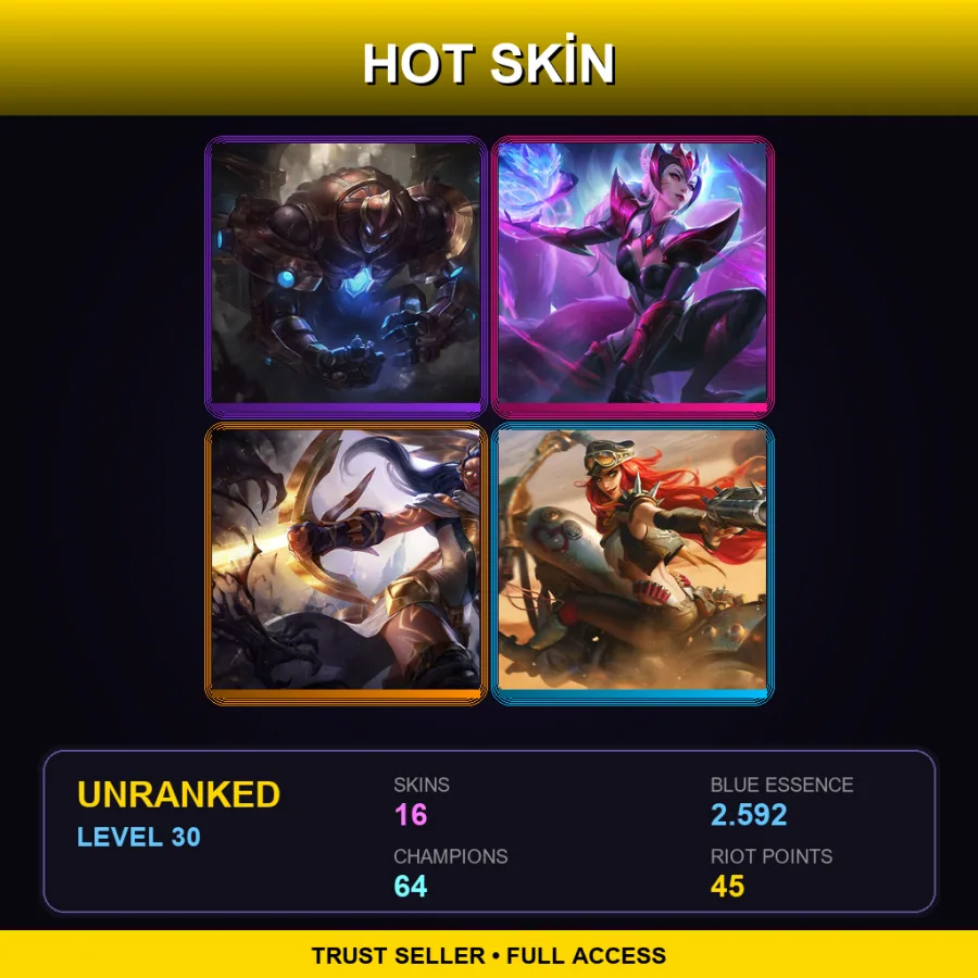 EUNE | Lv30 | Unranked | 16 Skin | 64 Champ — LoL account