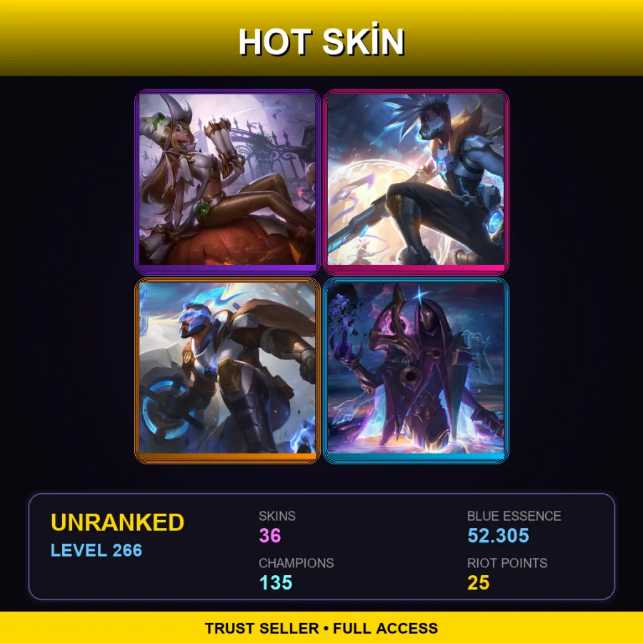 EUW | Lv266 | Unranked | 36 Skin | 135 Champ