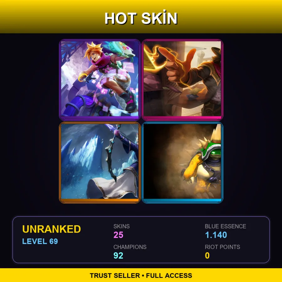 VN | Lv69 | Unranked | 25 Skin | 92 Champ — LoL account