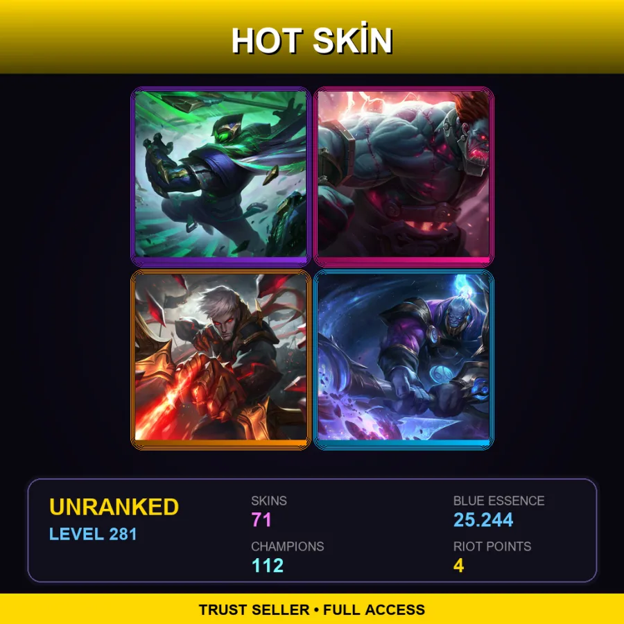 LAS | Lv281 | Unranked | 71 Skin | 112 Champ — LoL account