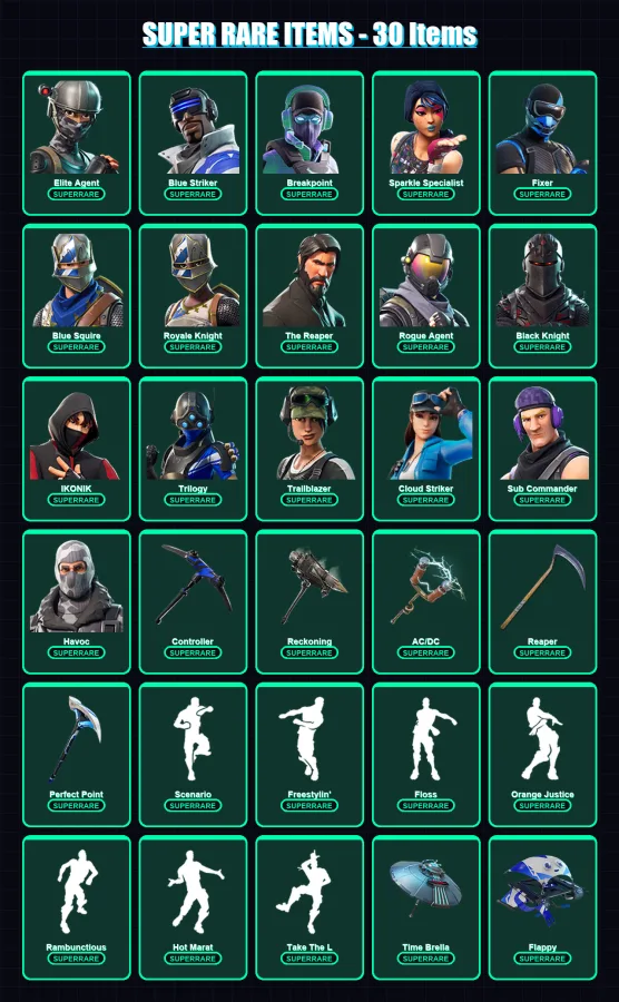 [PS4/PS5/XBOX/PC] | Elite Agent | Blue Striker | Breakpoint | Sparkle Specialist | Fixer | 256 skin | 160 pickaxe | 147 emote | 148 glider | Lv2983