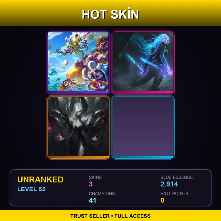 LAS | Lv55 | Unranked | 3 Skin | 41 Champ — LoL account