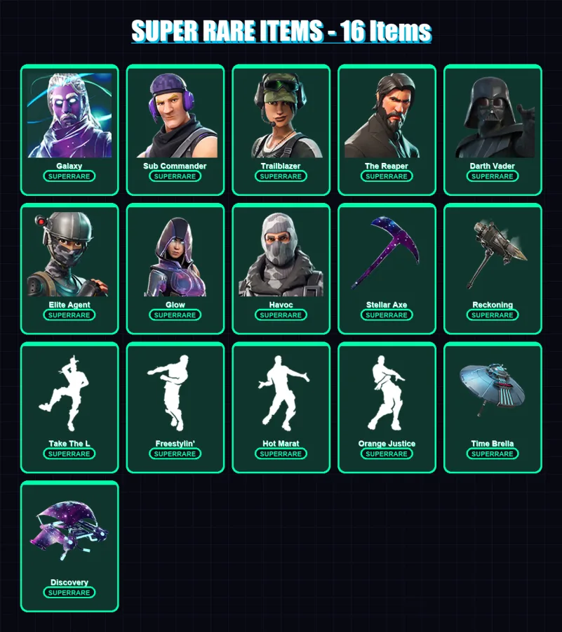[PS4/PS5/XBOX/PC] | Galaxy | Sub Commander | Trailblazer | The Reaper | Darth Vader | 109 skin | 129 pickaxe | 117 emote | 125 glider | Lv1696