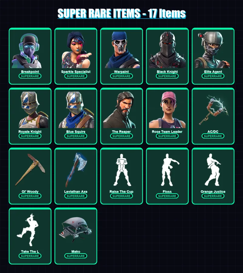 [PS4/PS5/XBOX/PC] | Breakpoint | Sparkle Specialist | Warpaint | Black Knight | Elite Agent | 76 skin | 69 pickaxe | 77 emote | 64 glider | Lv1235