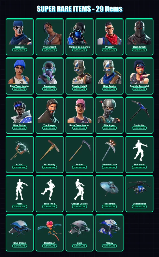 [PC/XBOX/PSN] | Warpaint | Travis Scott | Carbon Commando | Prodigy | Black Knight | 201 skin | 154 pickaxe | 130 emote | 126 glider | Lv1879 — Fortnite account