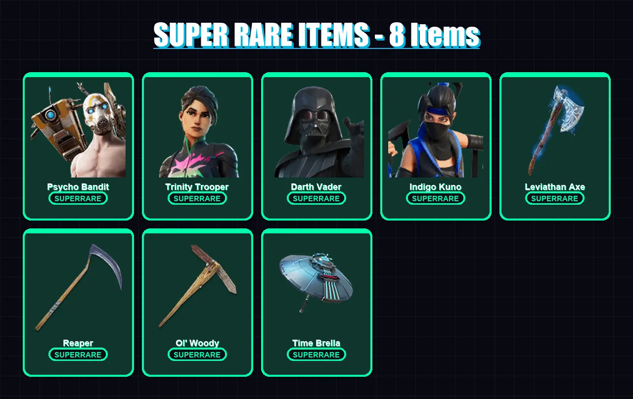 [PC/XBOX] | Psycho Bandit | Trinity Trooper | Darth Vader | Indigo Kuno | Peter Griffin | 262 skin | 292 pickaxe | 225 emote | 207 glider | Lv3954