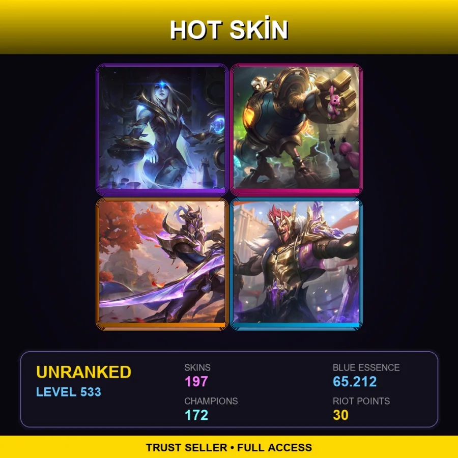 EUW | Lv533 | Unranked | 197 Skin | 172 Champ — LoL account