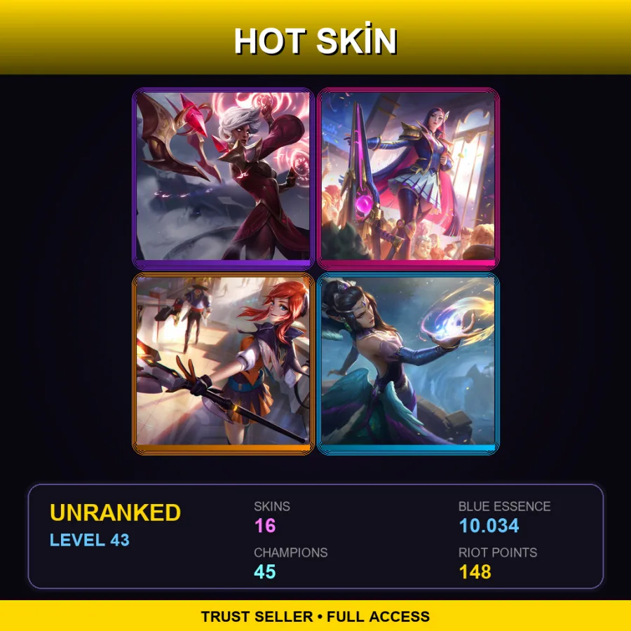 EUW | Lv43 | Unranked | 16 Skin | 45 Champ — LoL account