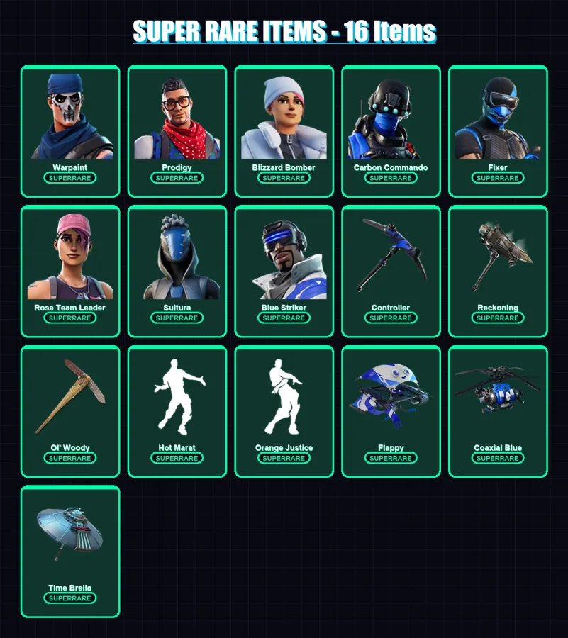 [PS4/PS5/XBOX/PC] | Warpaint | Prodigy | Blizzard Bomber | Carbon Commando | Fixer | 129 skin | 157 pickaxe | 124 emote | 155 glider | Lv1952