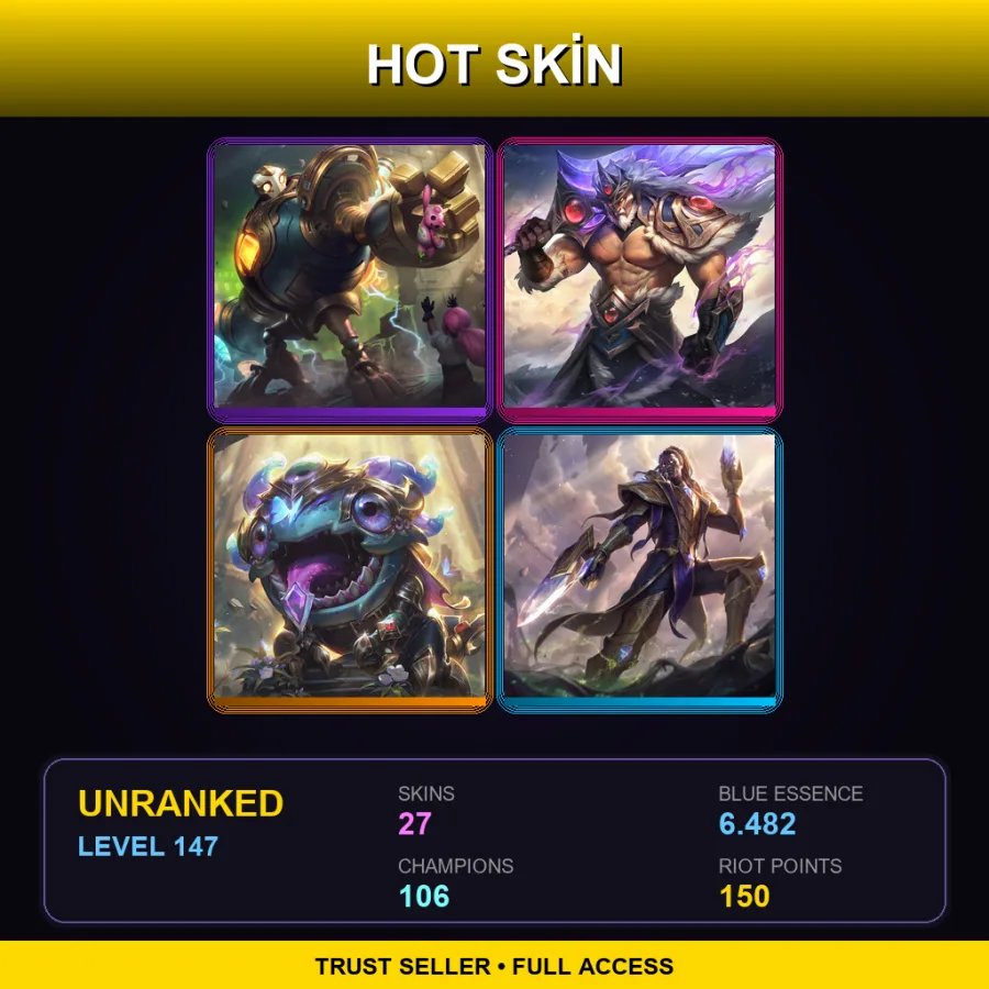 LAS | Lv147 | Unranked | 27 Skin | 106 Champ — Unranked / Smurf League of Legends