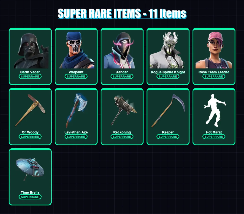 [PC/XBOX/PSN] | Darth Vader | Warpaint | Xander | Rogue Spider Knight | Rose Team Leader | 178 skin | 229 pickaxe | 182 emote | 190 glider | Lv2739