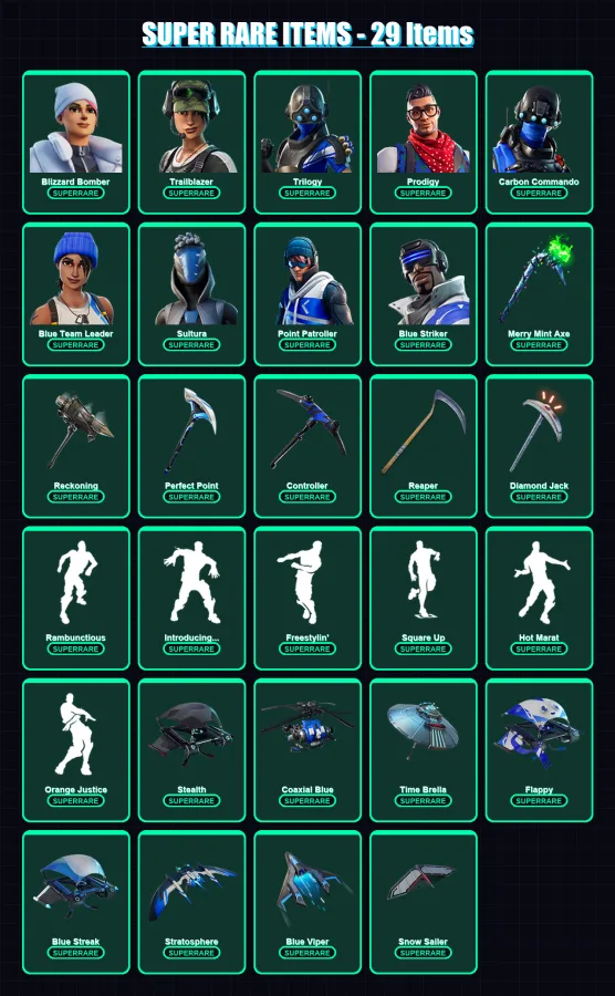 [PS4/PS5/XBOX/PC] | Blizzard Bomber | Trailblazer | Trilogy | Prodigy | Carbon Commando | 235 skin | 185 pickaxe | 237 emote | 158 glider | Lv2191
