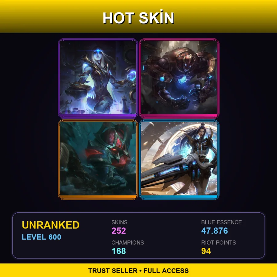 SG | Lv600 | Unranked | 252 Skin | 168 Champ — LoL account