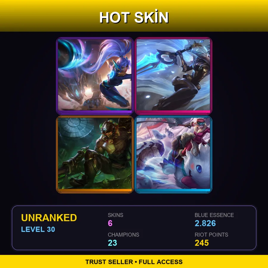EUW | Lv30 | Unranked | 6 Skin | 23 Champ