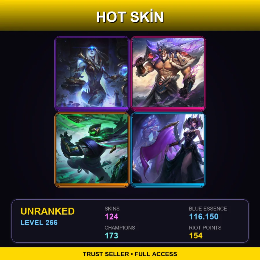 EUW | Lv266 | Unranked | 124 Skin | 173 Champ — LoL account