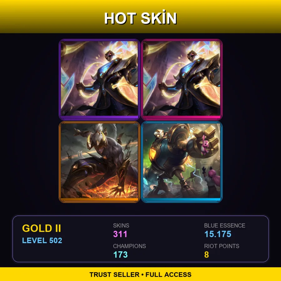 OCE | Prestige Pulsefire Thresh (2022) | Prestige Pulsefire Thresh | Prestige Nightbringer Lee Sin (2022) | 311 Skin | 173 Champ | Gold II | Lv502