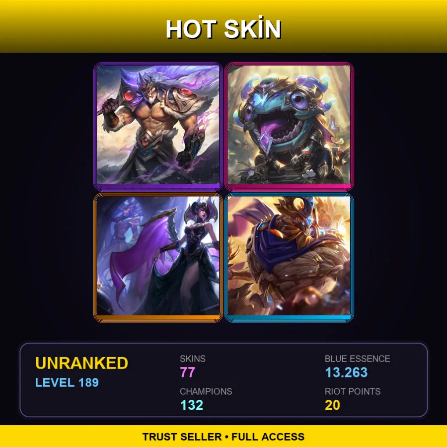 LAS | Lv189 | Unranked | 77 Skin | 132 Champ