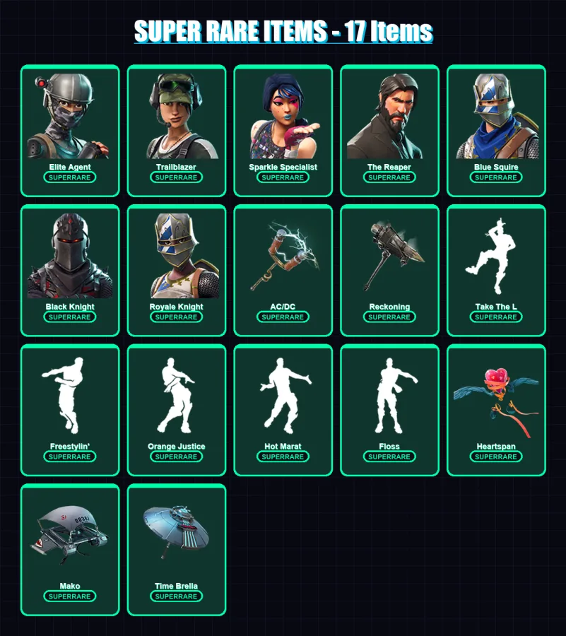 [PS4/PS5/XBOX/PC] | Elite Agent | Trailblazer | Sparkle Specialist | The Reaper | Blue Squire | 95 skin | 94 pickaxe | 96 emote | 108 glider | Lv152