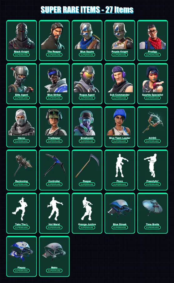 [PC/XBOX/PSN] | Black Knight | The Reaper | Blue Squire | Royale Knight | Prodigy | 236 skin | 253 pickaxe | 219 emote | 197 glider | Lv3595 — Fortnite account