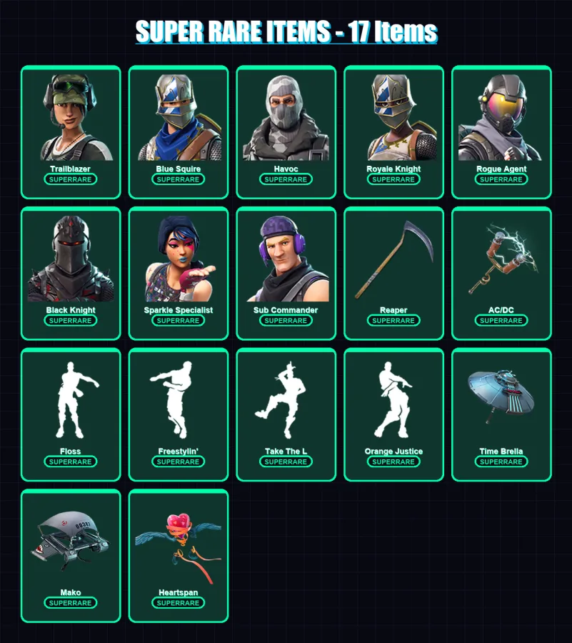 [PS4/PS5/XBOX/PC] | Trailblazer | Blue Squire | Havoc | Royale Knight | Rogue Agent | 122 skin | 108 pickaxe | 101 emote | 95 glider | Lv1378