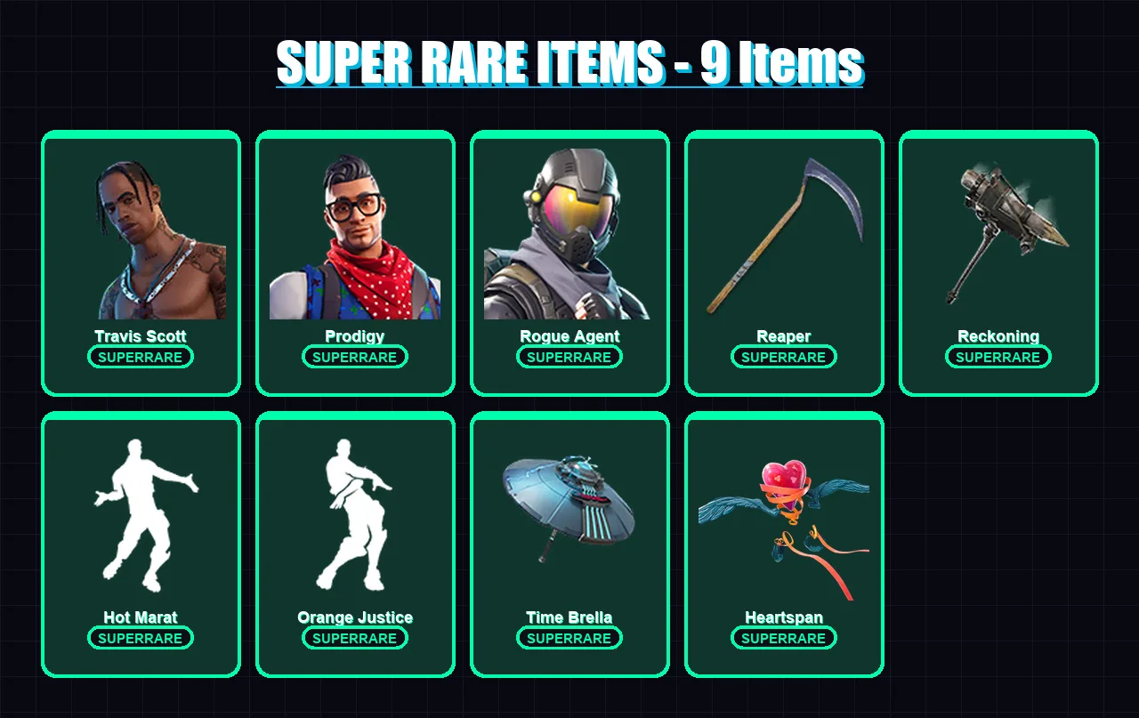 [PS4/PS5/XBOX/PC] | Travis Scott | Prodigy | Rogue Agent | The Prisoner | Red Knight | 58 skin | 65 pickaxe | 73 emote | 71 glider | Lv1190
