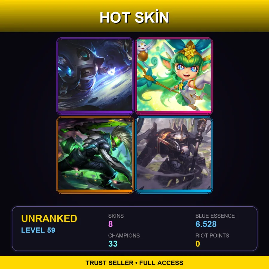 LAN | Lv59 | Unranked | 8 Skin | 33 Champ — LoL account