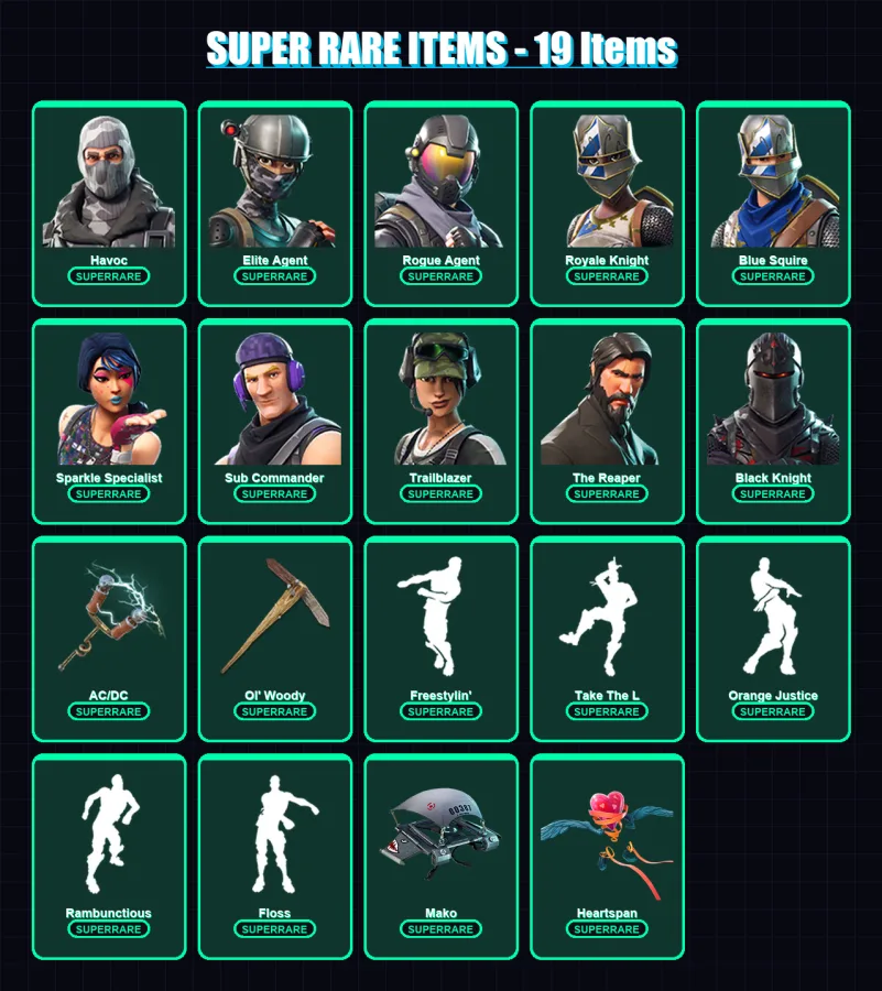 [PC/PSN] | Havoc | Elite Agent | Rogue Agent | Royale Knight | Blue Squire | 45 skin | 48 pickaxe | 65 emote | 54 glider | Lv841