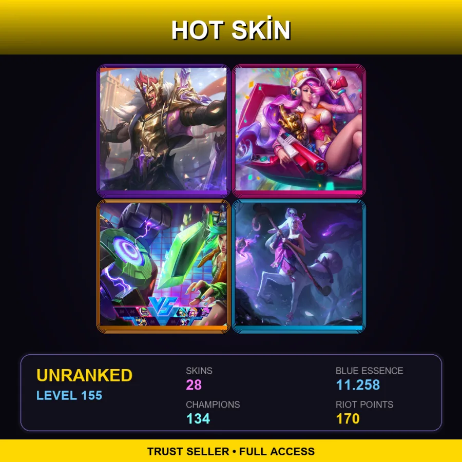 LAS | Lv155 | Unranked | 28 Skin | 134 Champ — Unranked / Smurf League of Legends