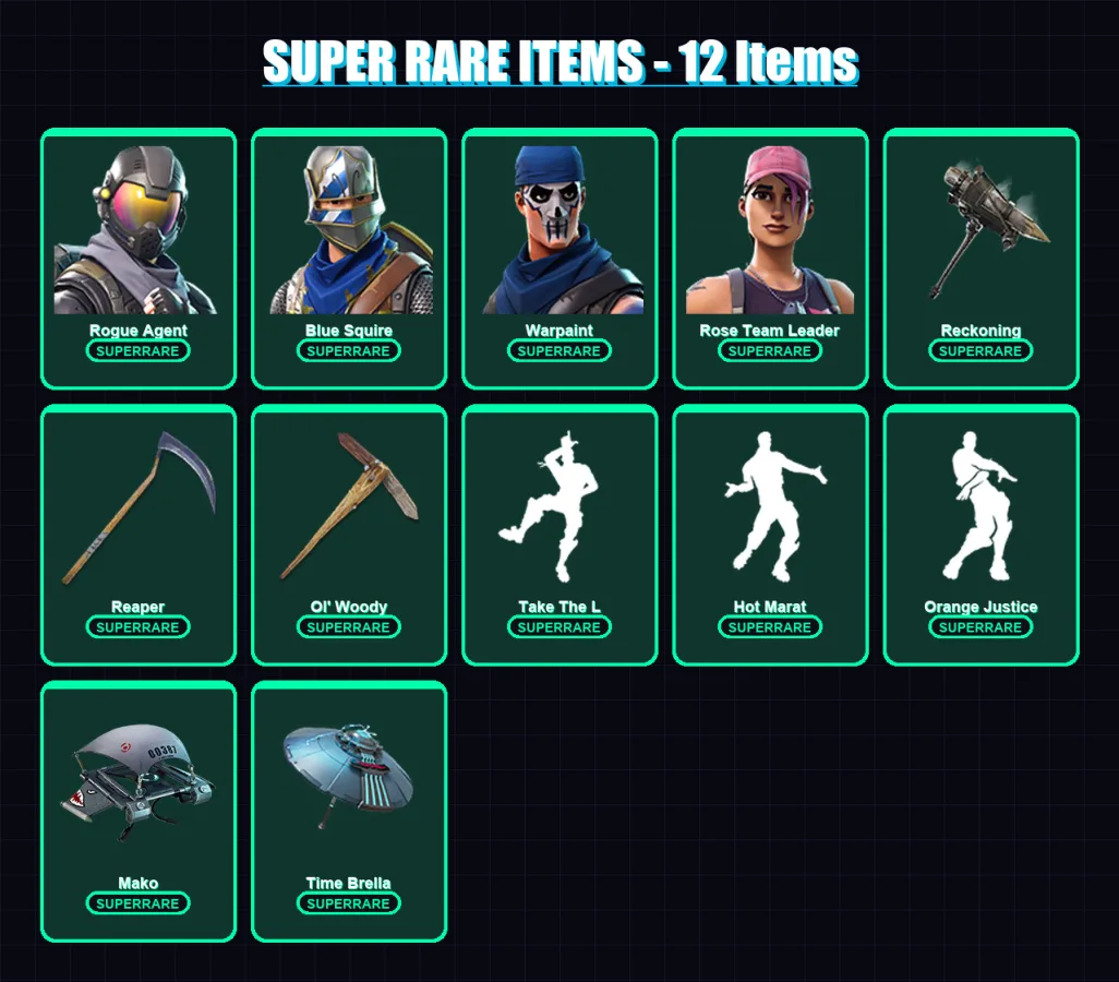 [PS4/PS5/PC] | Rogue Agent | Blue Squire | Warpaint | Rose Team Leader | Catalyst | 52 skin | 47 pickaxe | 53 emote | 46 glider | Lv588