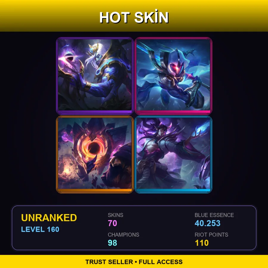 EUW | Lv160 | Unranked | 70 Skin | 98 Champ — LoL account