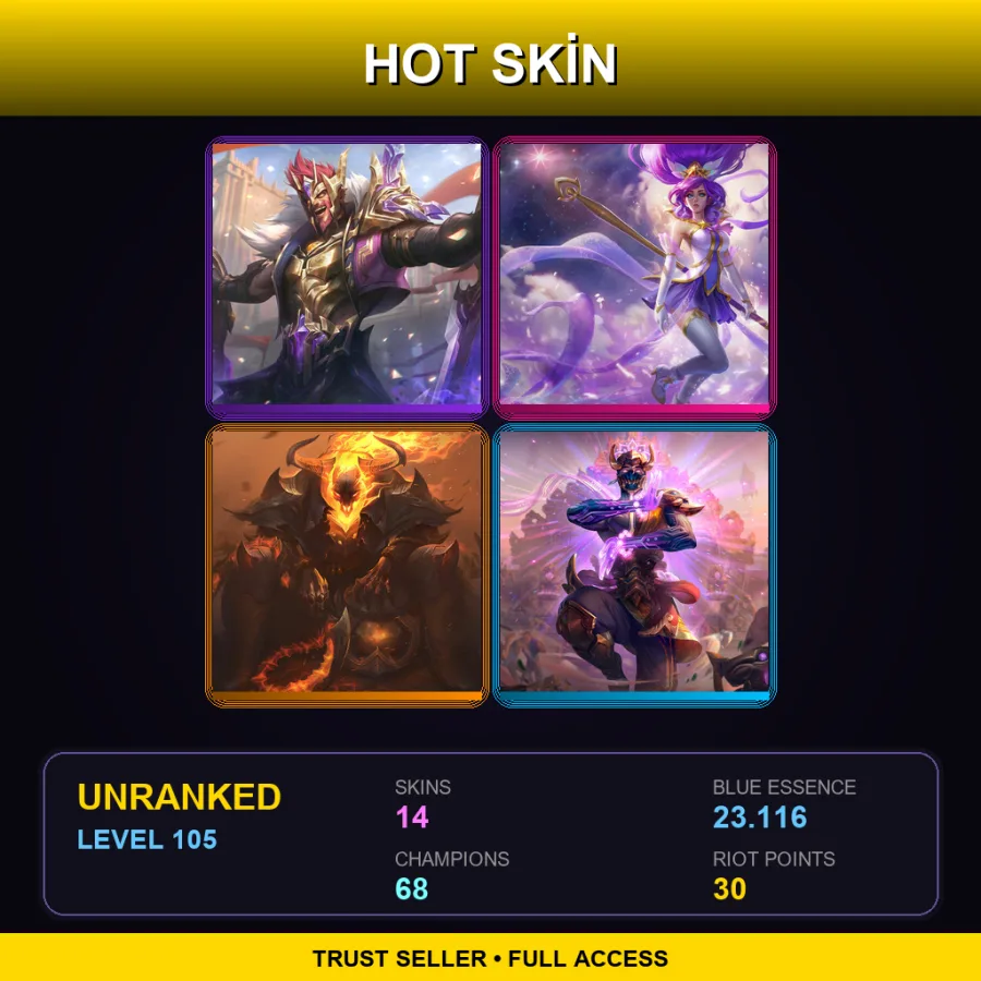 SG | Lv105 | Unranked | 14 Skin | 68 Champ — LoL account