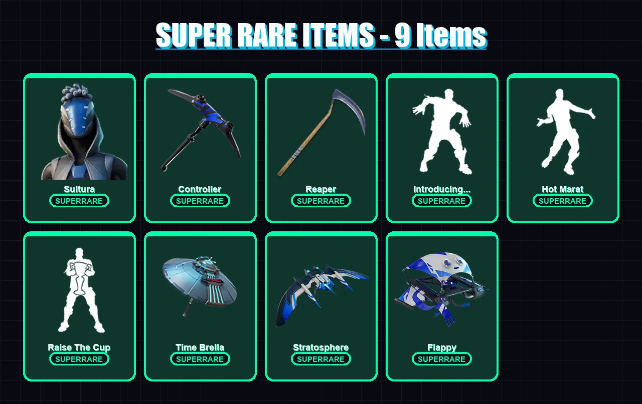 [PC] | Sultura | Catalyst | The Ice King | Midas | Vendetta | 88 skin | 128 pickaxe | 115 emote | 107 glider | Lv1510