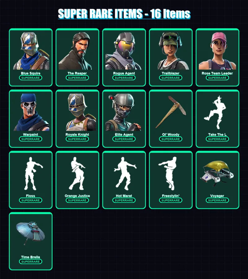[PC/PSN] | Blue Squire | The Reaper | Rogue Agent | Trailblazer | Rose Team Leader | 95 skin | 75 pickaxe | 82 emote | 75 glider | Lv1081