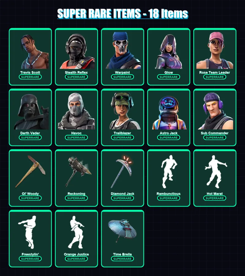 [PC/PSN] | Travis Scott | Stealth Reflex | Warpaint | Glow | Rose Team Leader | 87 skin | 151 pickaxe | 112 emote | 141 glider | Lv1912 — Game account