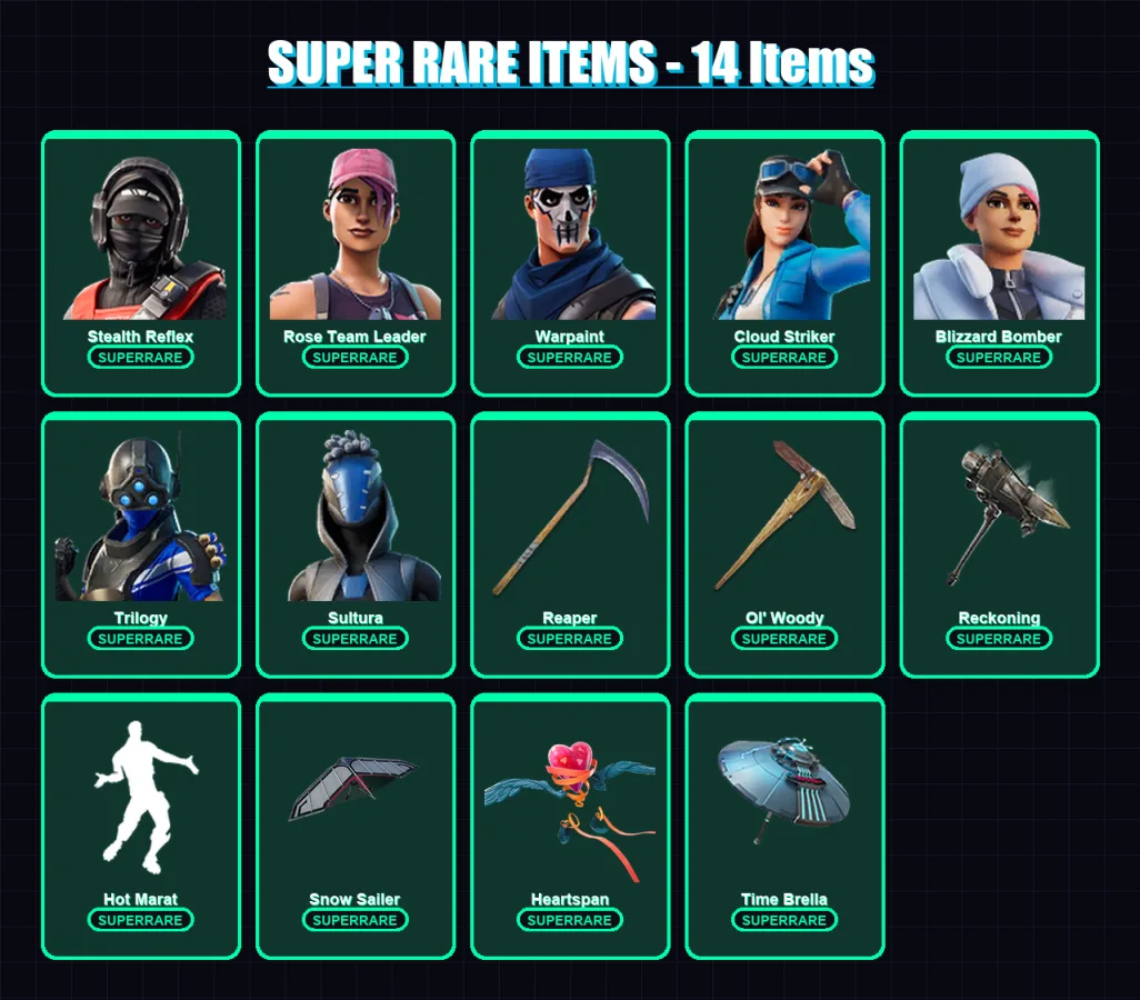 [PC/XBOX/PSN] | Stealth Reflex | Rose Team Leader | Warpaint | Midas | Cloud Striker | 144 skin | 132 pickaxe | 110 emote | 127 glider | Lv1587