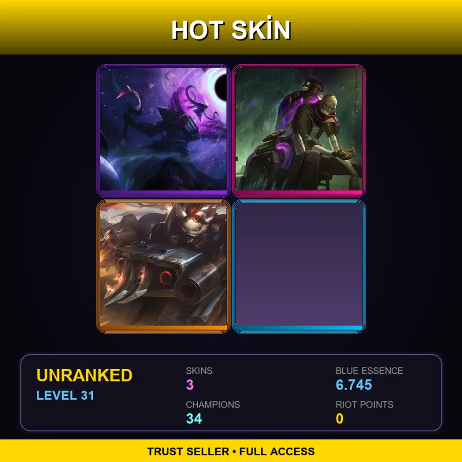 EUW | Lv31 | Unranked | 3 Skin | 34 Champ