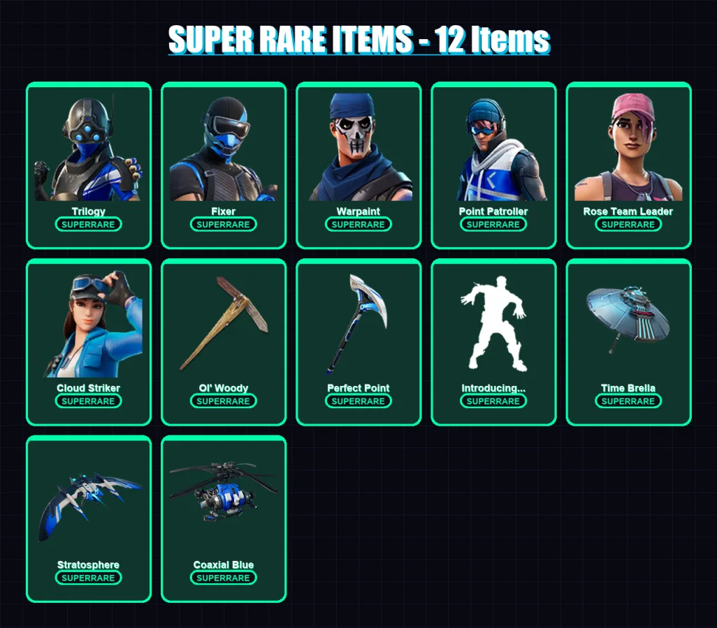 [PC/XBOX/PSN] | Trilogy | Fixer | Warpaint | Point Patroller | Rose Team Leader | 146 skin | 180 pickaxe | 137 emote | 147 glider | Lv2141
