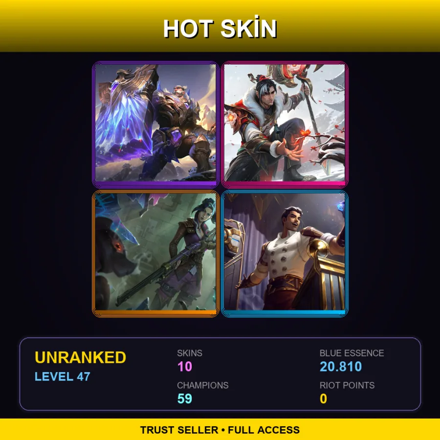 EUW | Lv47 | Unranked | 10 Skin | 59 Champ — LoL account