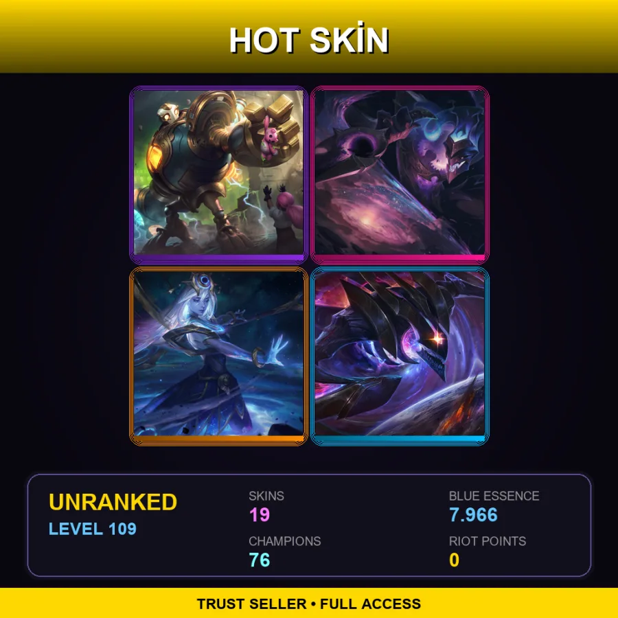 LAS | Lv109 | Unranked | 19 Skin | 76 Champ — LoL account